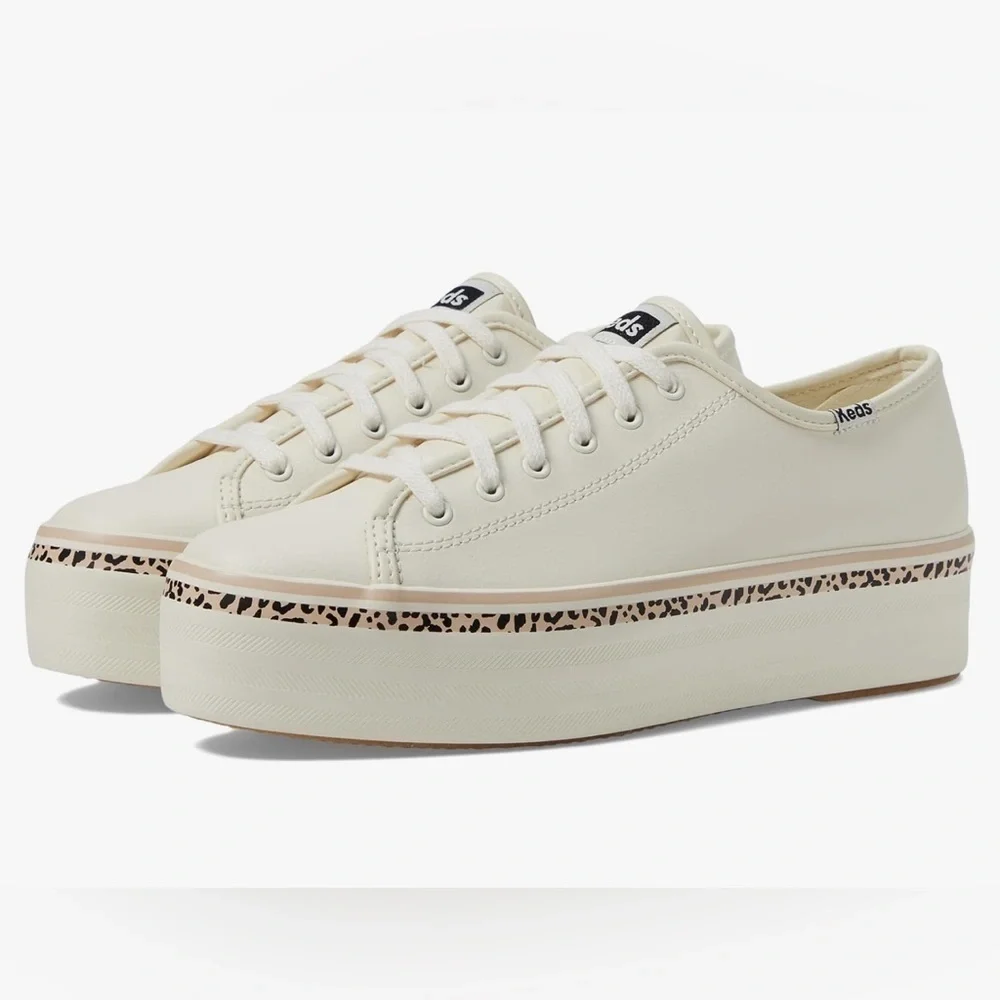 Keds Triple Up Leather Leopard Stripe Lace Up platform sneakers